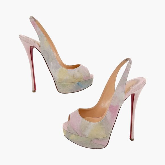 Christian Louboutin Platform Slingback Heels Pink Suede Size 36.5 US 6.5 Peep - Picture 8 of 15